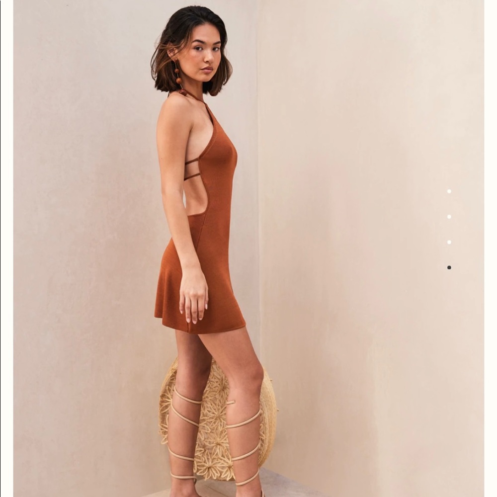 Copper mini viscose knit dress